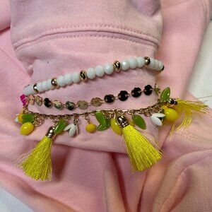 Lilly Pulitzer Lemon Grove Triple-Strand Bracelet NWT Gold Beads